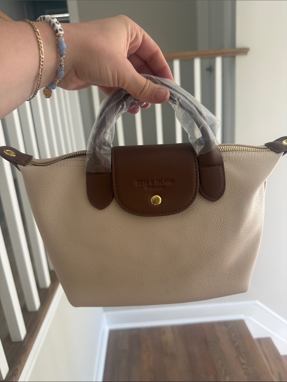 Cream & Brown Mini Top-Handle Bag